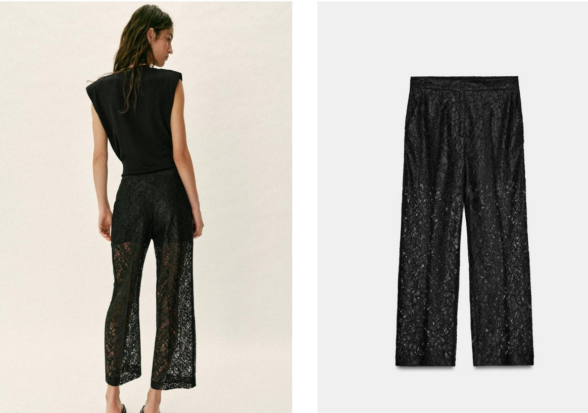 Women's Transparent Lace Pants with Straight Leg and Elastic Waist Mune Fashion