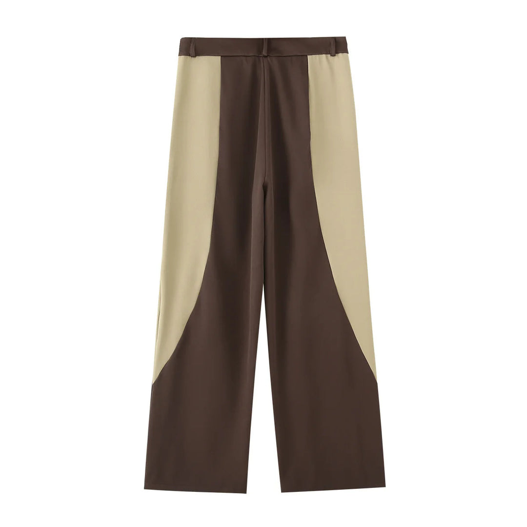 Women nan short two-piece set: blazer with lapel collar and high waist wide-leg pants in color block design Mune Fashion