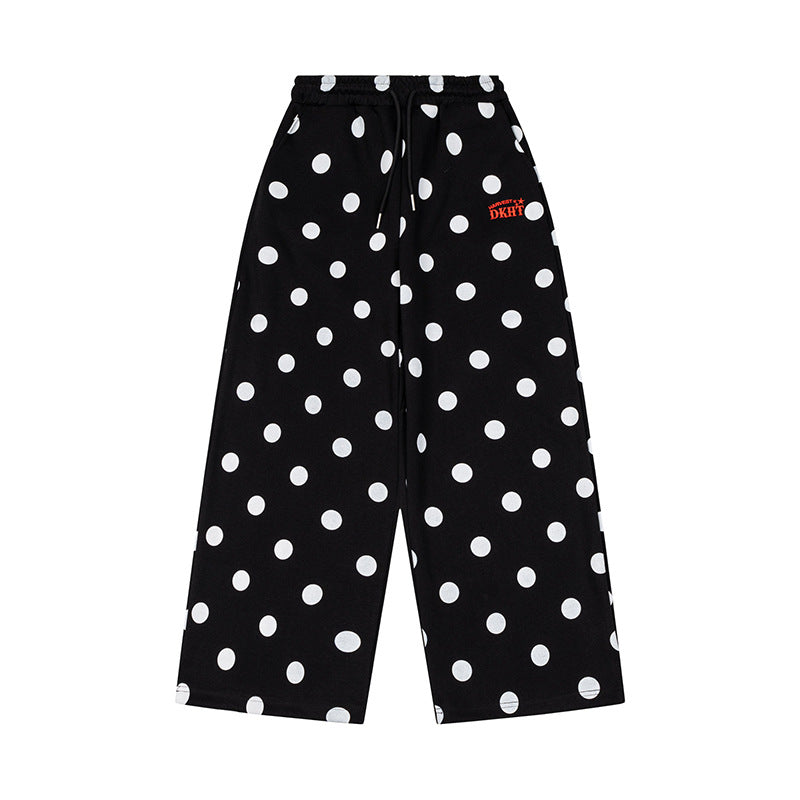 Women's Wide Culotte Lounge Pants made of French Terry with Comfort Waistband and Polka Dot Pattern Mune Fashion