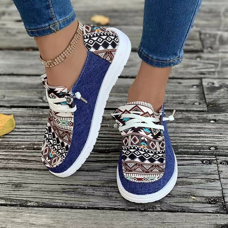 Ladies Aztec Slip-On Sneakers with Knit Upper and Moccasin Stitch Mune Fashion