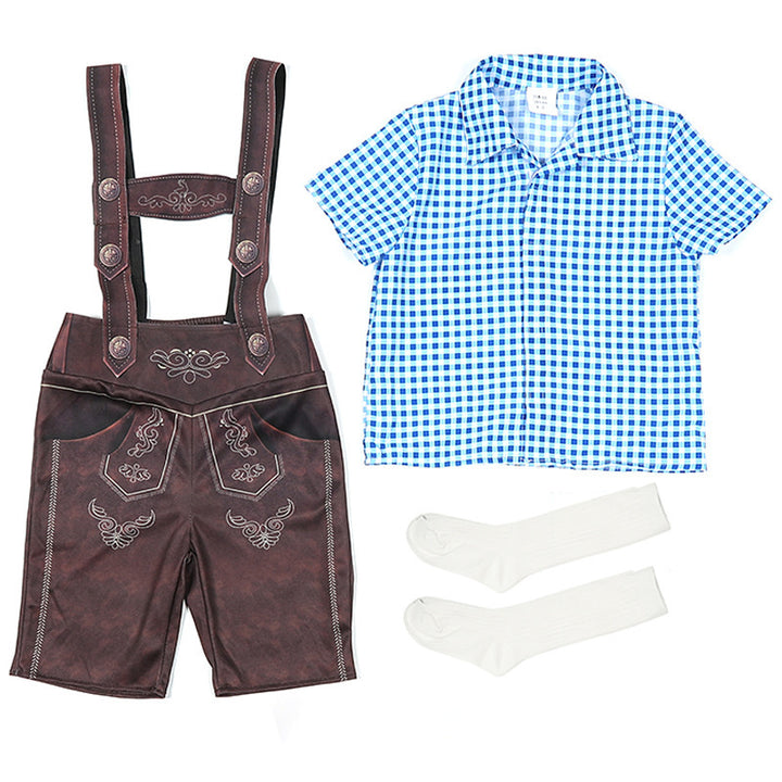 Men's short traditional leather pants with adjustable straps and traditional embroidery Mune Fashion