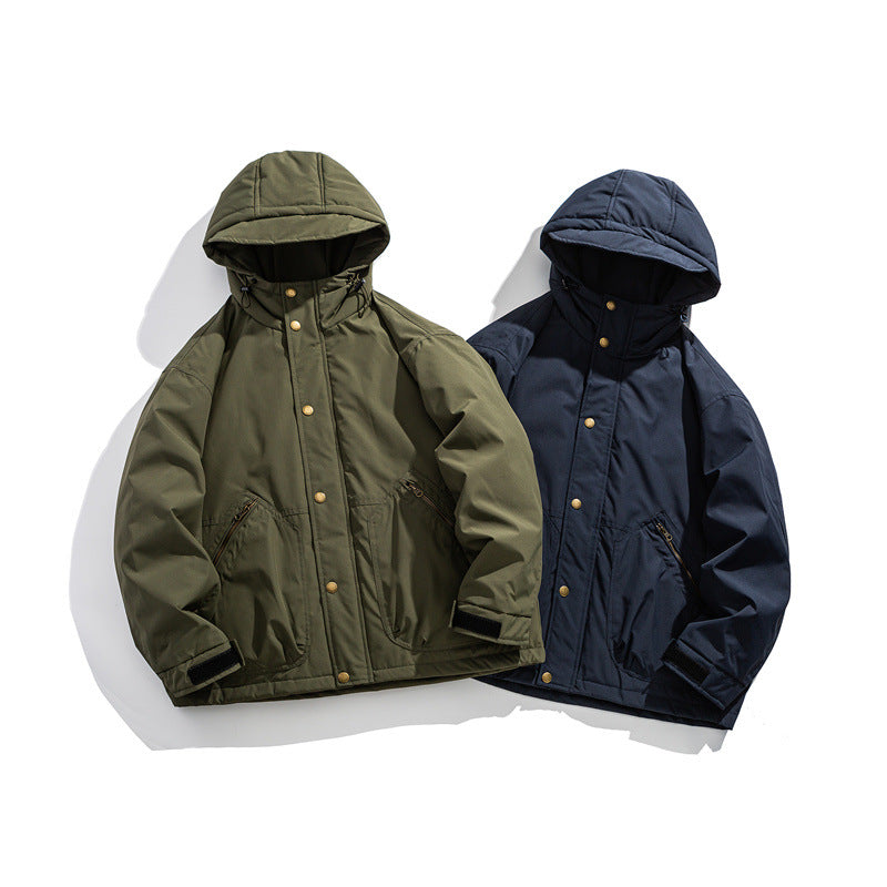 Men's short-cut weatherproof hybrid parka with hood, snap button placket and slanted zipper pockets Mune Fashion