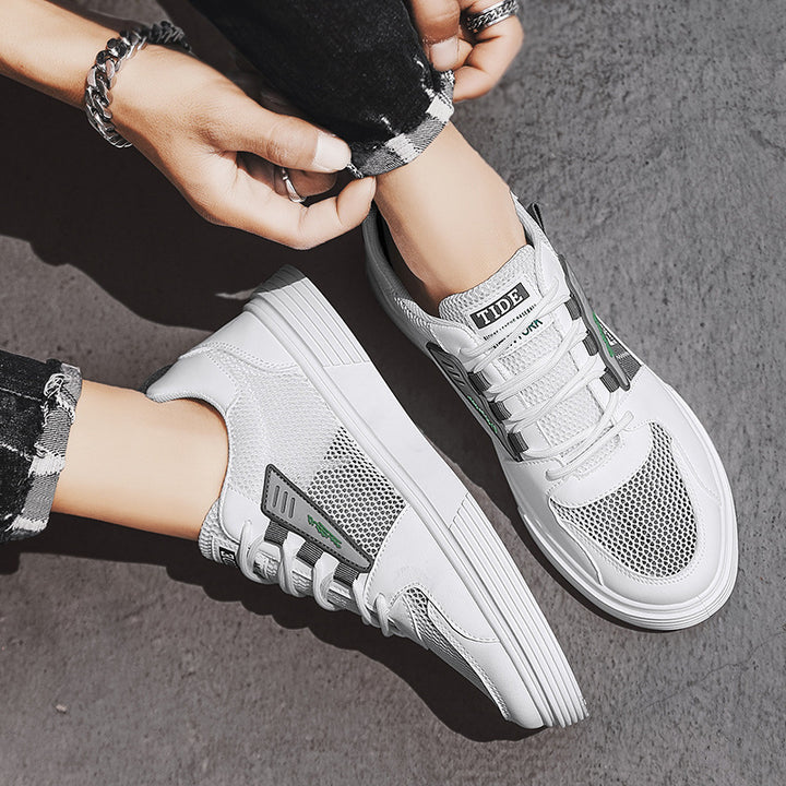 Men's Casual Platform Sneakers with Breathable Mesh and Faux Leather Mix Mune Fashion