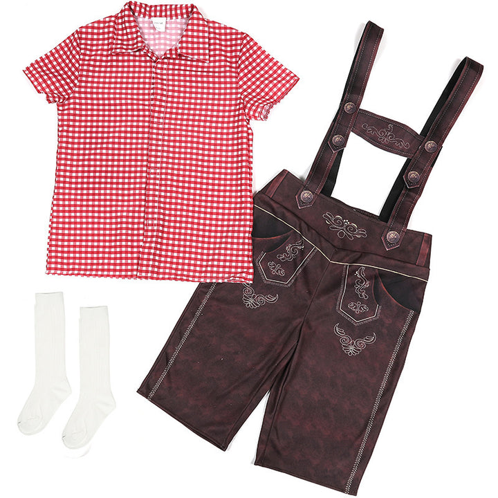 Men's short traditional leather pants with adjustable straps and traditional embroidery Mune Fashion