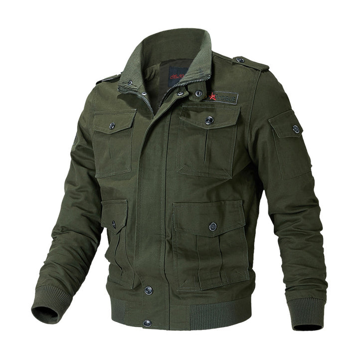 Men's military field jacket with multiple pockets, shoulder epaulettes, and ribbed cuffs Mune Fashion