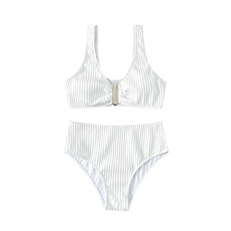 Women's High-Cut Bikini with Unique Ribbed Texture Mune Fashion