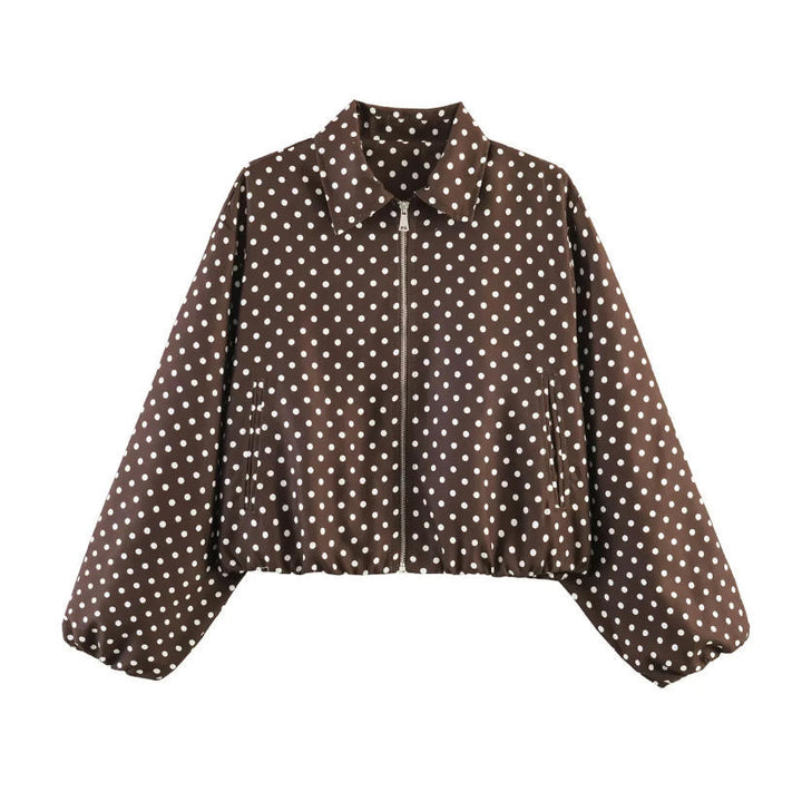 Women Shortened Bomber Jacket in Harrington Style with Balloon Sleeves and Elastic Hem Mune Fashion