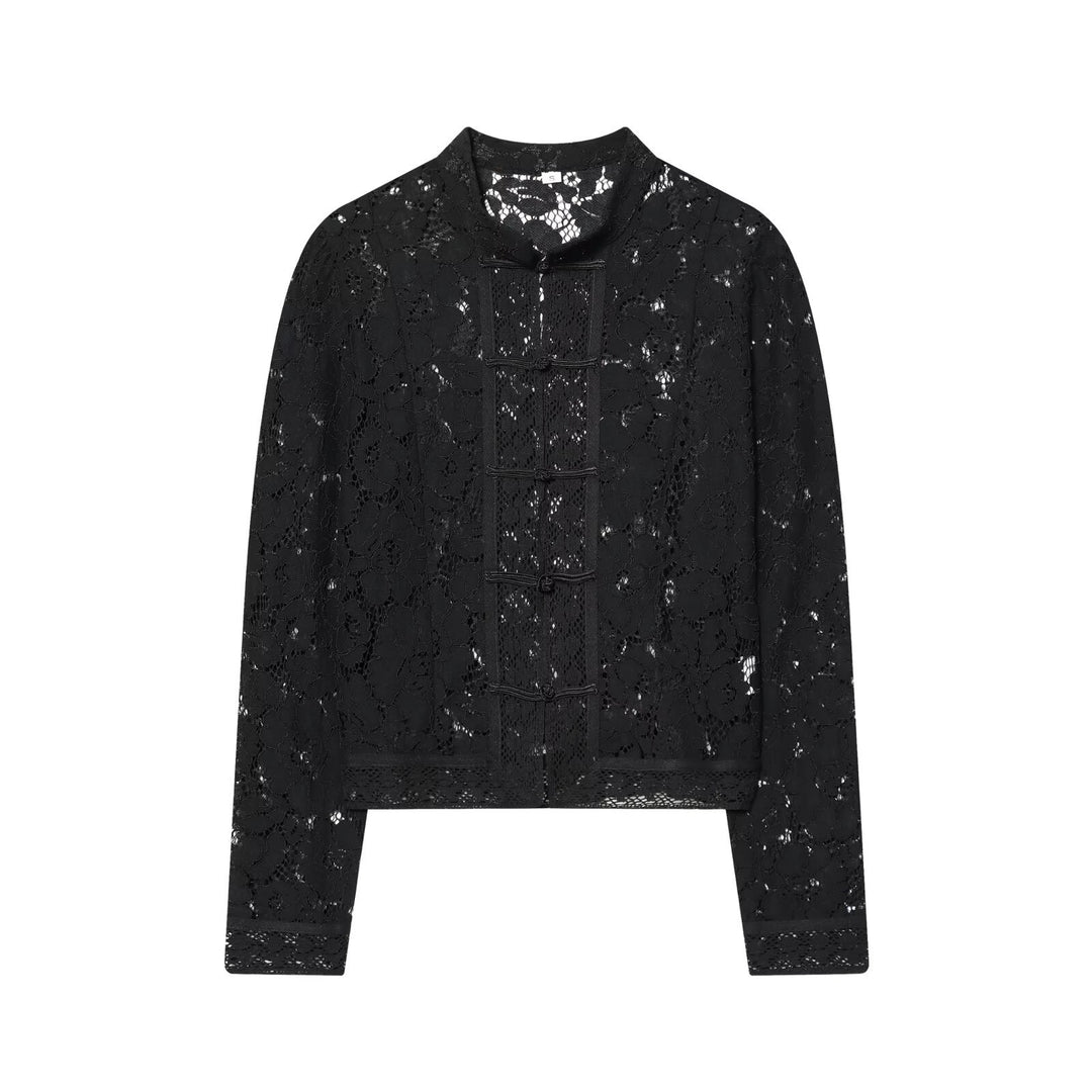 Women's lace jacket with mandarin collar and decorative frog closures Mune Fashion