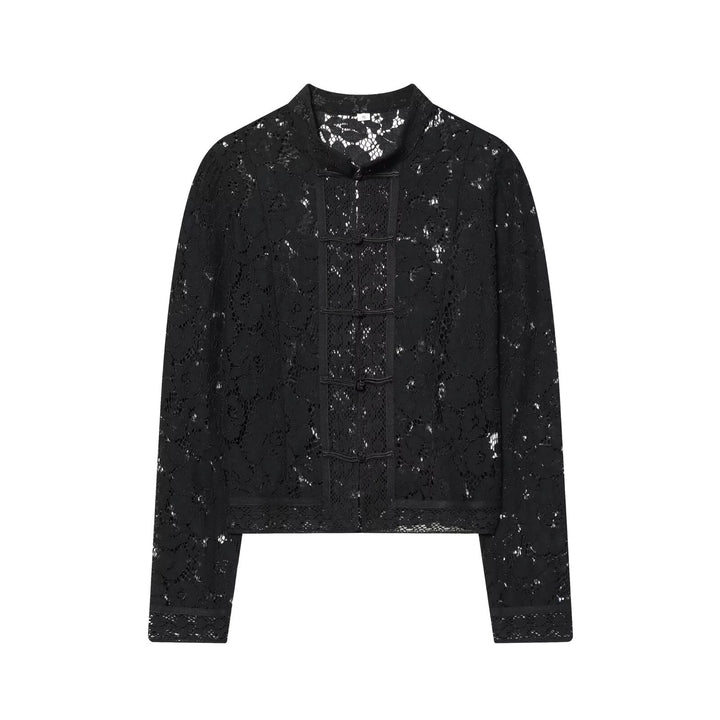 Women's lace jacket with mandarin collar and decorative frog closures Mune Fashion