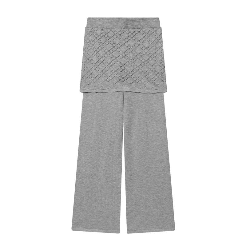 Women's Fine Knit Loungewear Set with Round Neck Sweater, Wide Palazzo and Structured Skirt Overlay Mune Fashion
