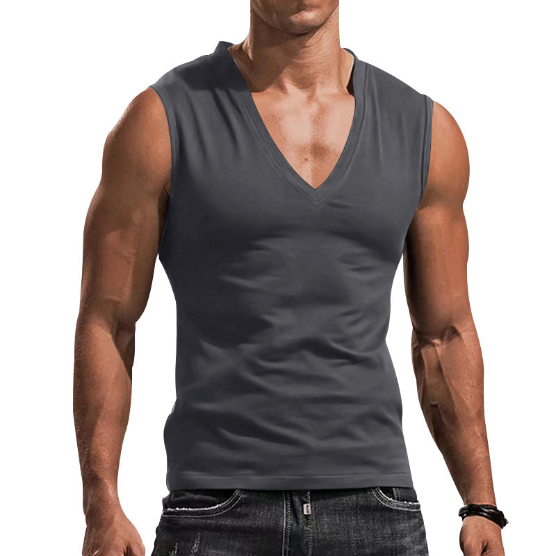 Men's fitted tank top with deep V-neck and stretch cotton blend Mune Fashion