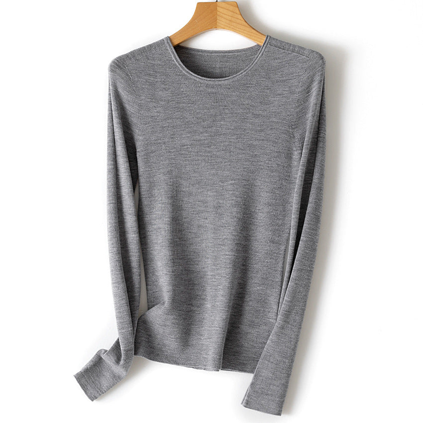 Women Fine Long Sleeve Fine Knit Sweater with Round Neck and Slim Fit Mune Fashion