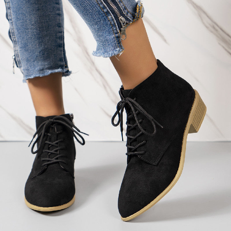 Ladies ankle-high lace-up ankle boots in suede look with side zipper and low block heel Mune Fashion