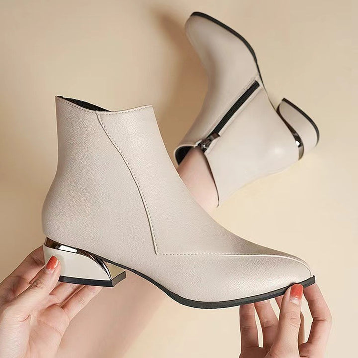 Damen knöchelhohe Stiefelette mit geometrischem Blockabsatz Mune Fashion