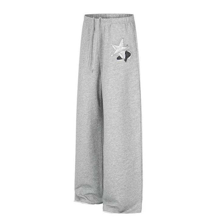 Women's Extra Wide Palazzo Sweatpants with Comfort Waistband, Drawstring and Star Applique Mune Fashion