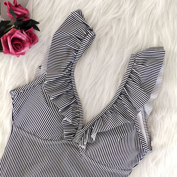 Ladies Terry Cloth Swimsuit with Ruffle Details Mune Fashion