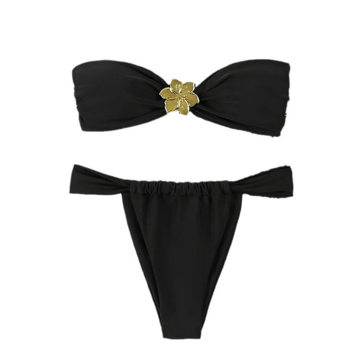Women's Elegant Bandeau Bikini with Floral Accent Mune Fashion