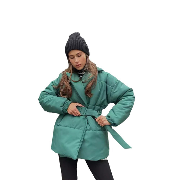 Women Padded Tailored Quilted Jacket with Belt and Hood Mune Fashion