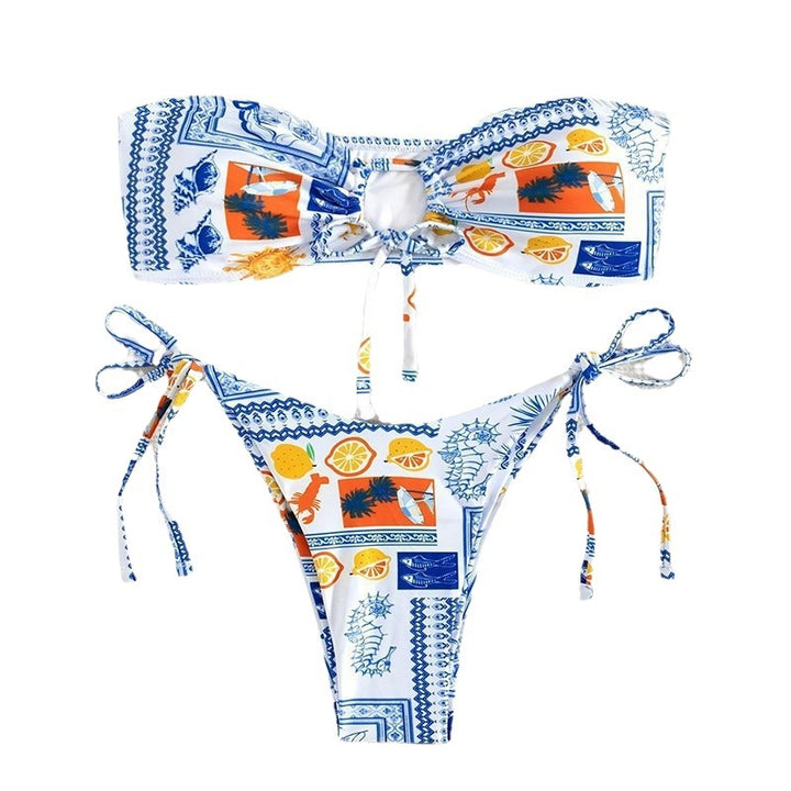 Women's bandeau bikini with floral patterns and sophisticated tie straps Mune Fashion