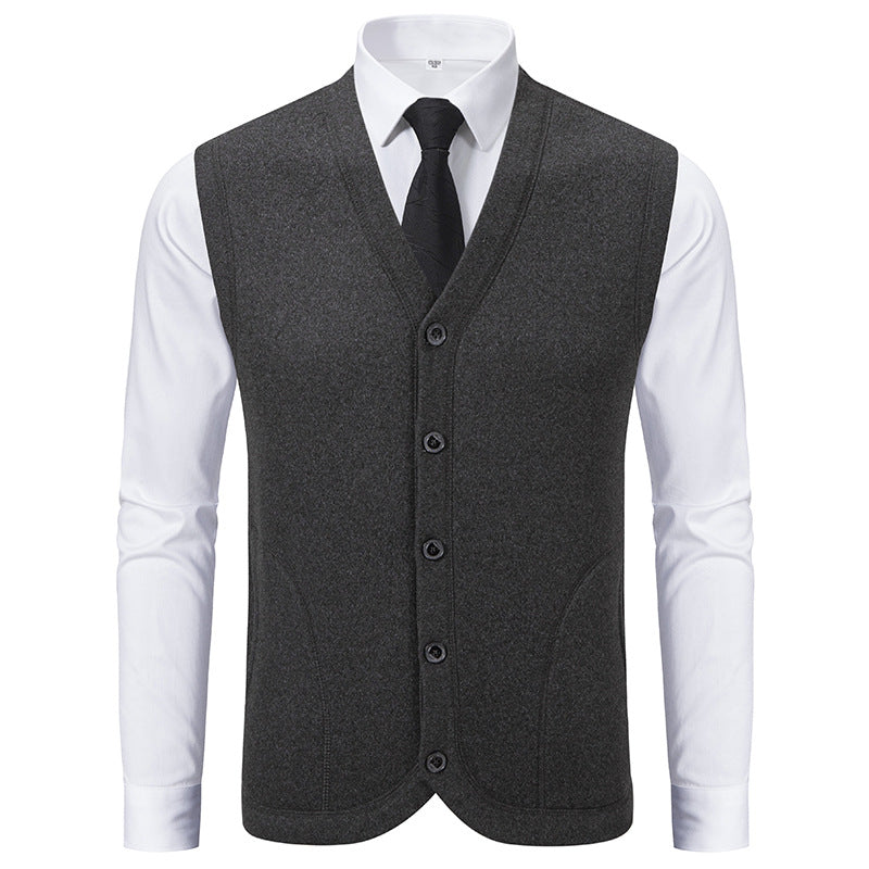 Men's Sleeveless Fine Knit Vest with V-Neck and Continuous Button Placket Mune Fashion