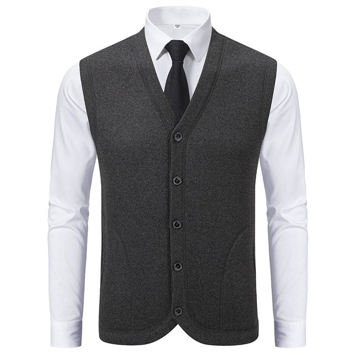 Men's Sleeveless Fine Knit Vest with V-Neck and Continuous Button Placket Mune Fashion