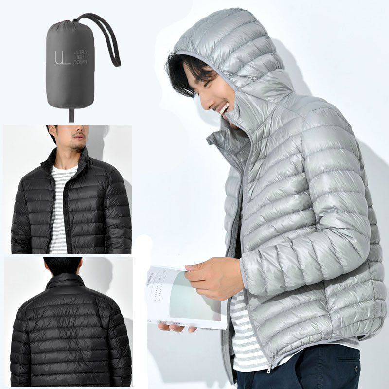 Men's ultralight quilted hooded jacket with wind-resistant shell and compact packing function Mune Fashion