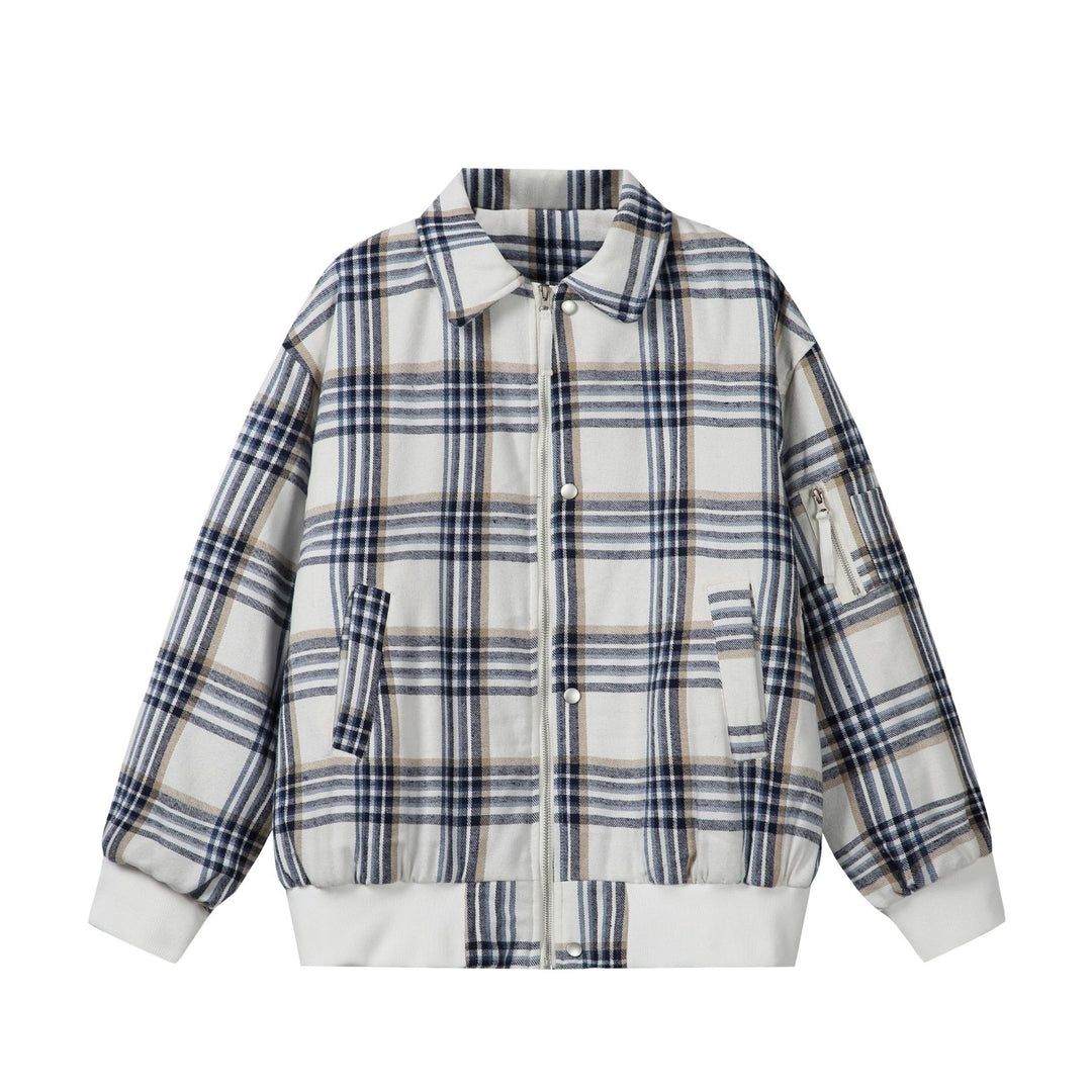 Unisex Checked Boxy Blouson in Oversized Cut with Rib Cuffs and Zipper Mune Fashion