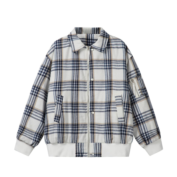 Unisex Checked Boxy Blouson in Oversized Cut with Rib Cuffs and Zipper Mune Fashion