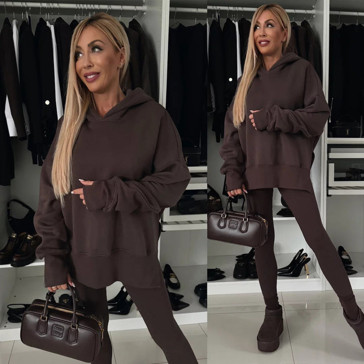 Ladies oversized hoodie with leopard print, contrast cuffs and extended back hem Mune Fashion