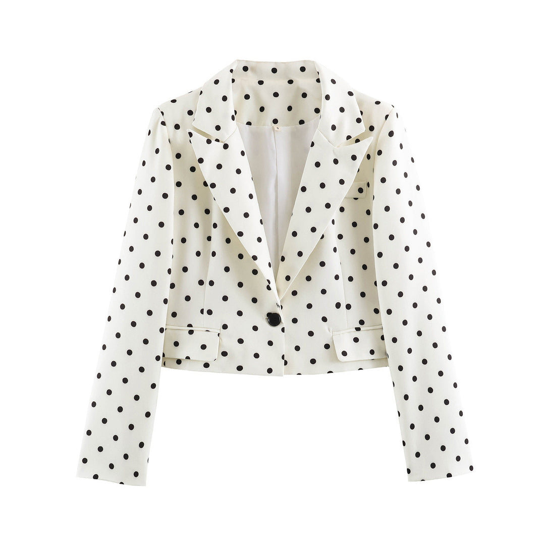 Women's short blazer with polka dot pattern, tailored cut and lapel collar Mune Fashion