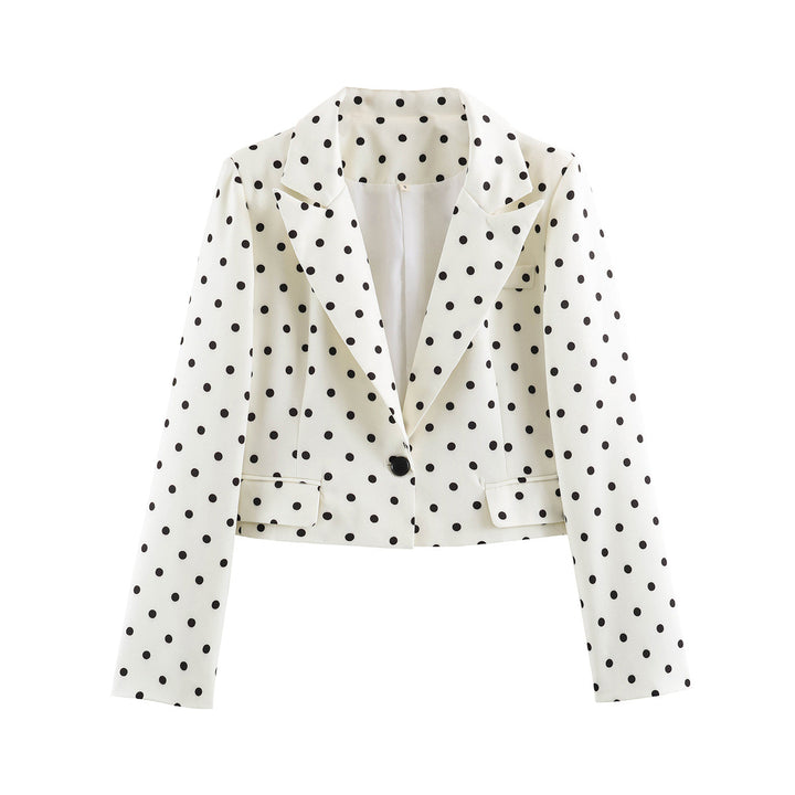 Women's short blazer with polka dot pattern, tailored cut and lapel collar Mune Fashion