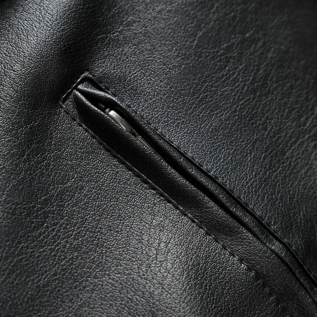 Men's Slim Leather Jacket in Urban Biker Style with Stand Collar and Chest Zipper Pockets Mune Fashion
