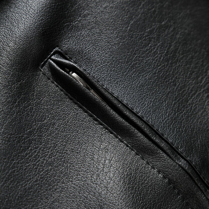 Men's Slim Leather Jacket in Urban Biker Style with Stand Collar and Chest Zipper Pockets Mune Fashion