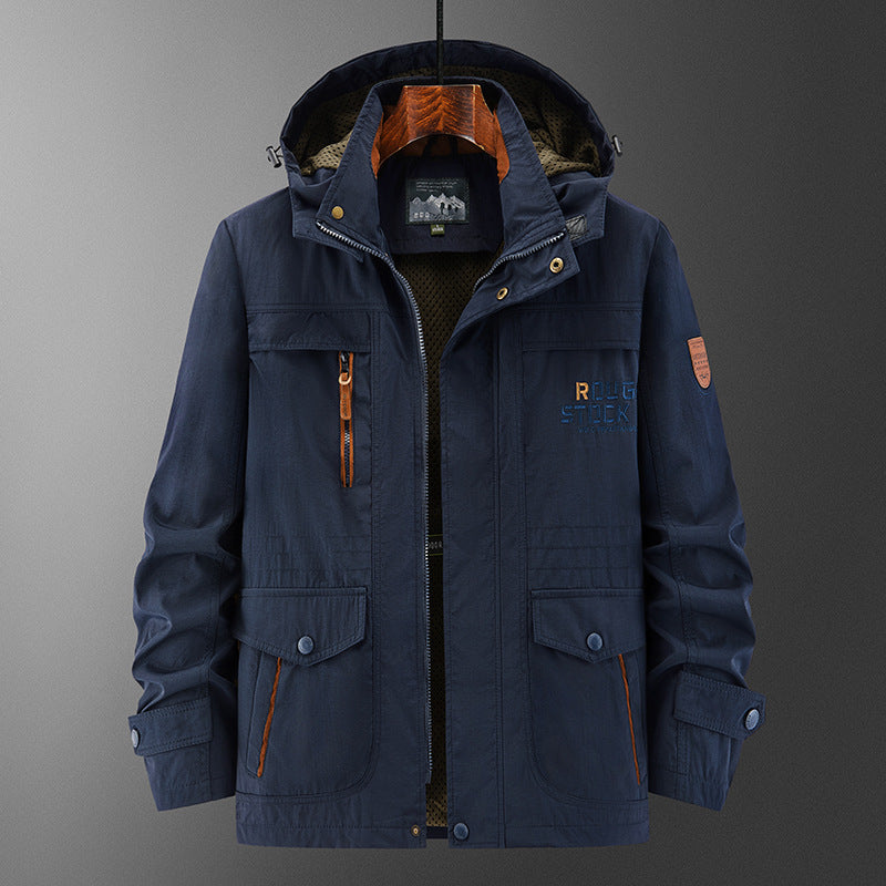 Men's Technical Field Jacket with Hood, Multi-Functional Pockets and Breathable Mesh Lining Mune Fashion