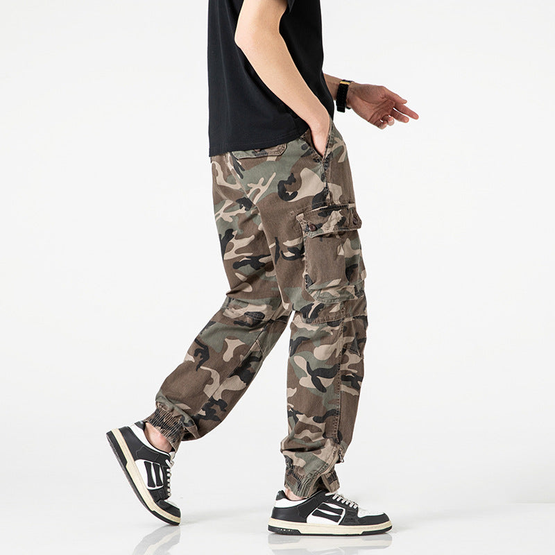 Men's Tactical Cargo Jogging Pants in Camouflage Military Look with Drawstring Waistband, Knee Panels, and Multi-Pockets Mune Fashion