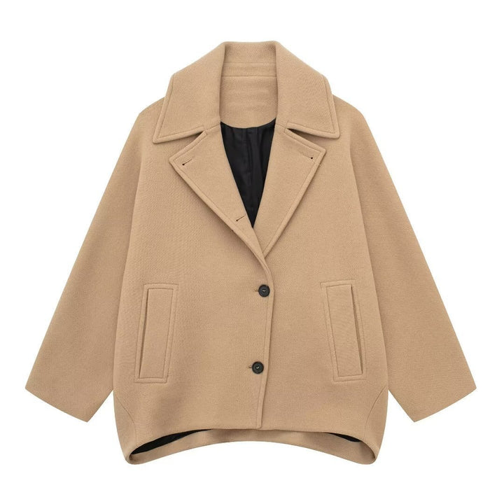 Women's short-cut oversized wool blend caban with wide lapels and boxy silhouette Mune Fashion