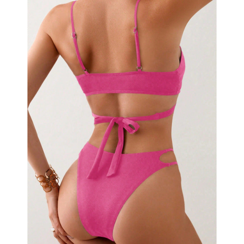 Women's triangle bikini set with crisscross top and side cut-outs
