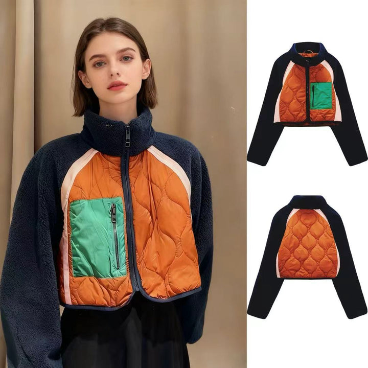 Ladies short-cut quilted fleece jacket with stand-up collar, raglan sleeves and zippered pocket Mune Fashion