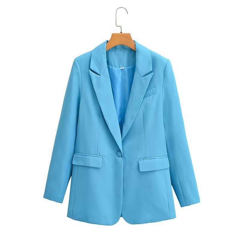 Women's Oversize Blazer with Shawl Lapel Single Button Closure and Flap Pockets Mune Fashion