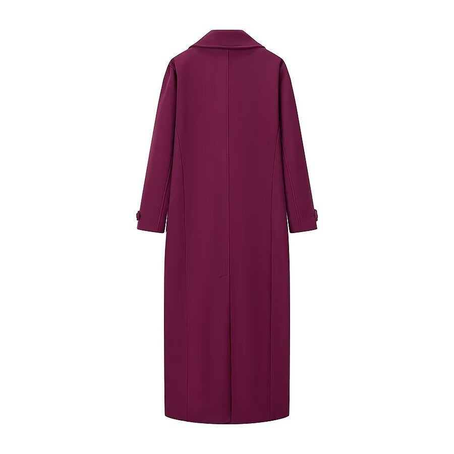 Women's Maxilength Double-Breasted Coat with Oversized Lapels and Sleeve Straps Mune Fashion