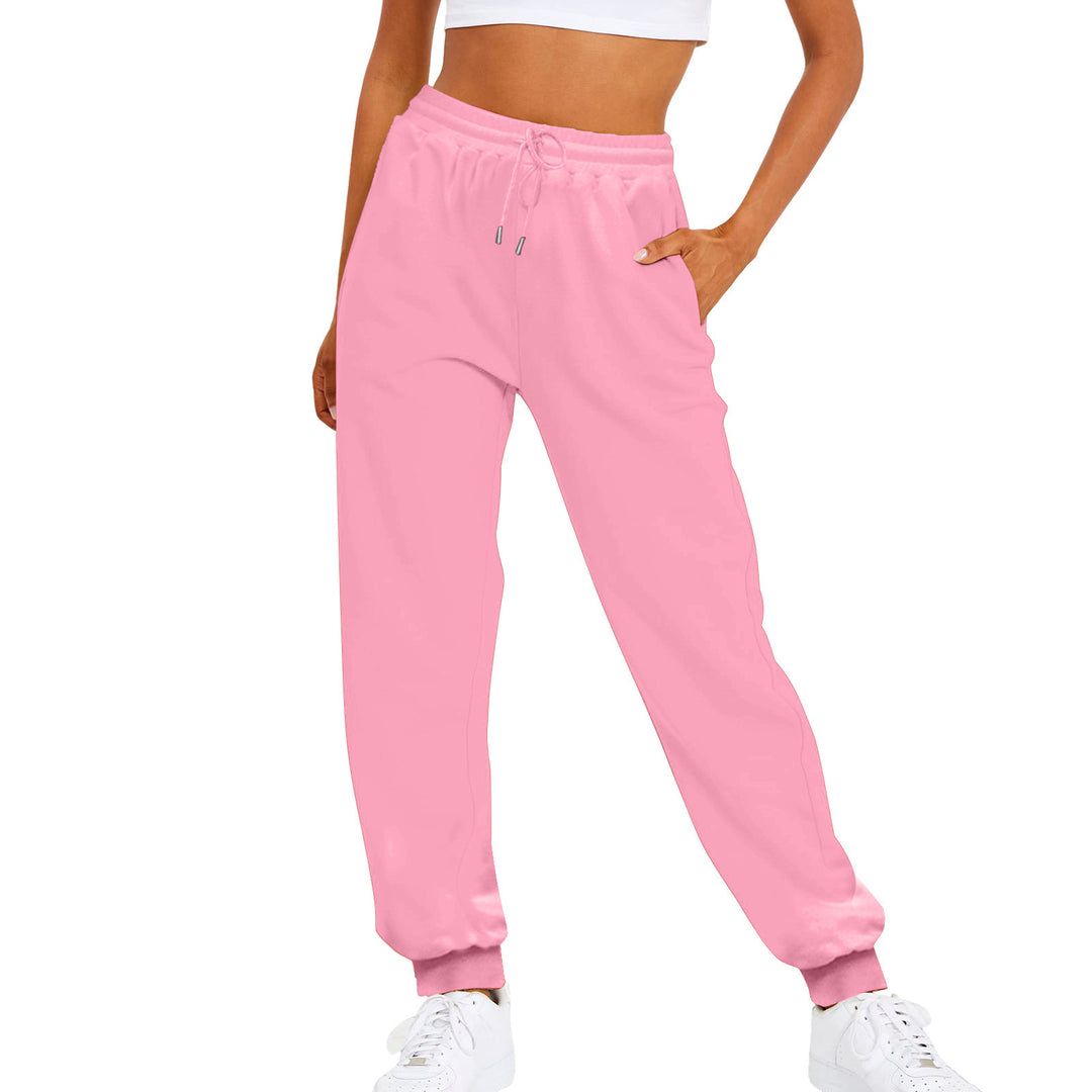 Women's relaxed high waist jogger pants with elastic waistband, drawstring, and ribbed hem cuffs Mune Fashion
