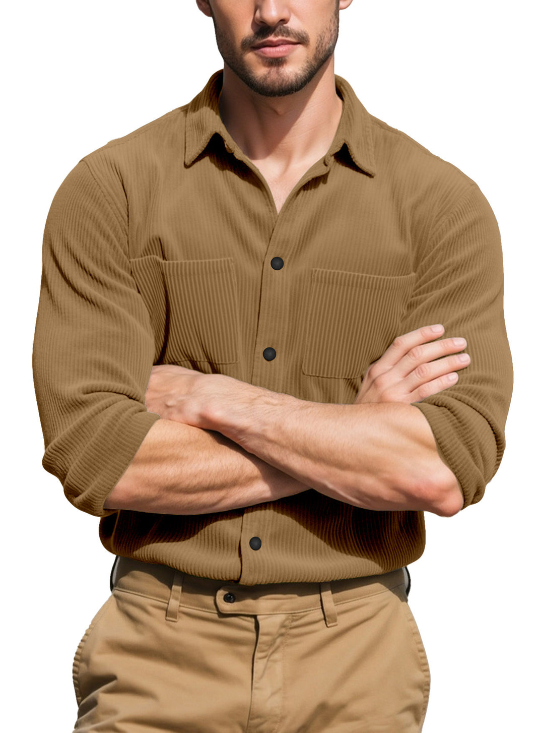 Men's padded corduroy overshirt jacket with visible button placket and chest welt pockets Mune Fashion