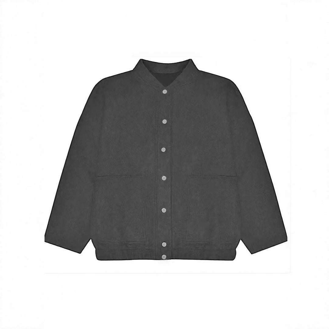 Women's cozy fleece bomber jacket with stand-up collar, ribbed hem, and snap button placket Mune Fashion