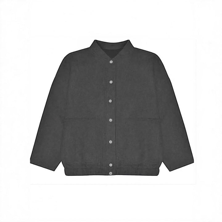 Women's cozy fleece bomber jacket with stand-up collar, ribbed hem, and snap button placket Mune Fashion