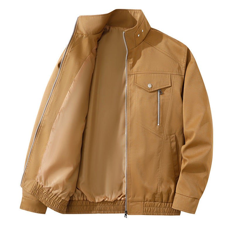 Men's  zip-front lightweight utility jacket with stand collar snap closure and chest zip pocket Mune Fashion