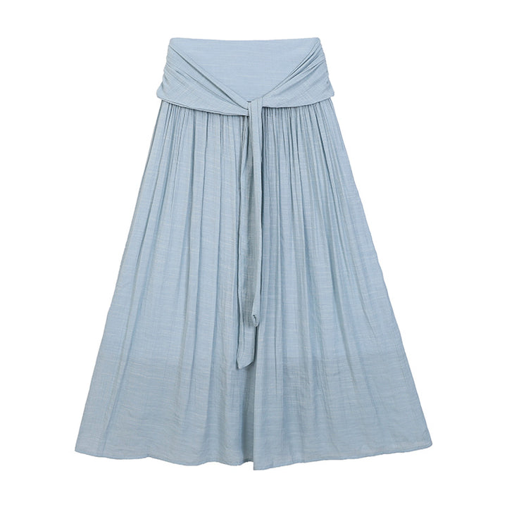 Women's flowing maxi skirt with wrap-around waistband and fitted tie belt Mune Fashion