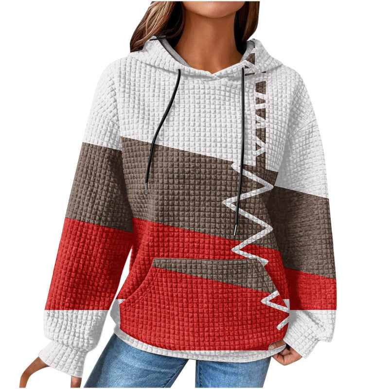 Women’s Fashionable Hooded Sweater in Checkered Design Mune Fashion