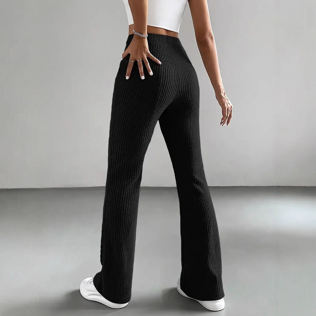 Women's high-waisted ribbed flared pants made of fine knit Mune Fashion