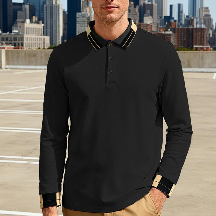 Men's long-sleeve polo shirt with contrast collar and ribbed cuffs Mune Fashion