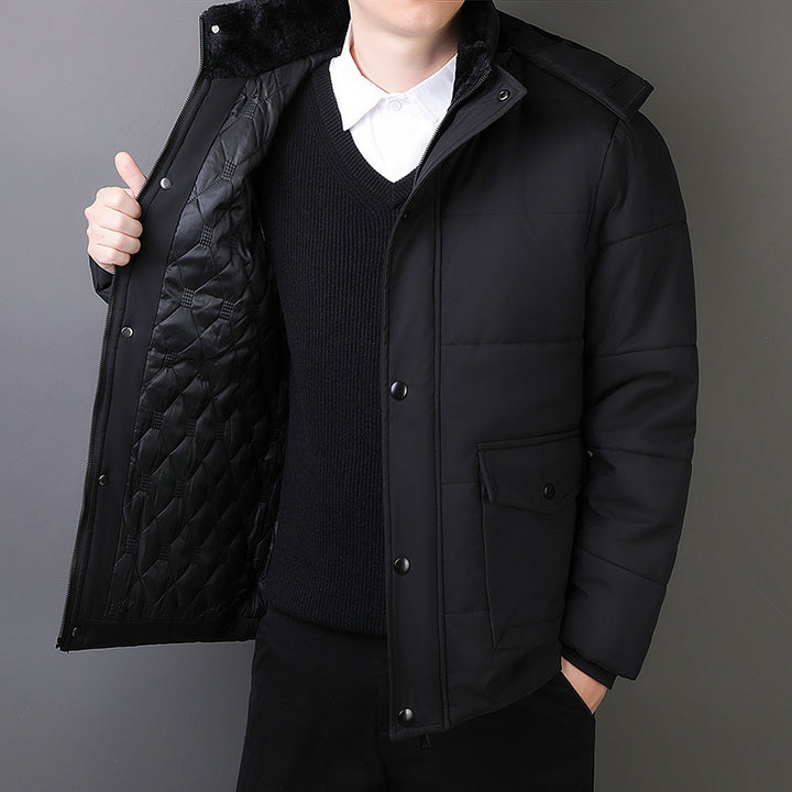 Men's Quilted Thermal Jacket with Padded Interior, Faux Fur Collar and Flap Pockets Mune Fashion